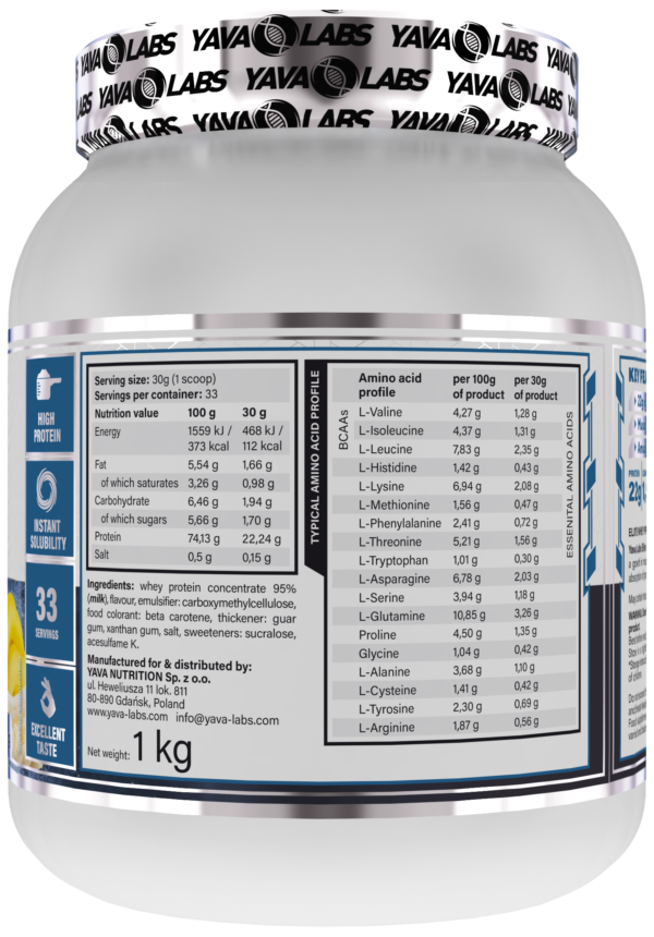 Elite Whey Protein 1 kg Yava Labs/ Białko Serwatkowe dla sportowców - obrazek 7