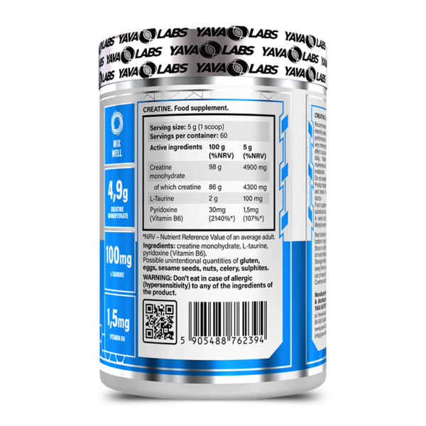 Yava Labs Creatine +taurine+vit.b6 kreatyna z tauryną i vit. B6 300g - kreatyna dla sportowców - obrazek 2