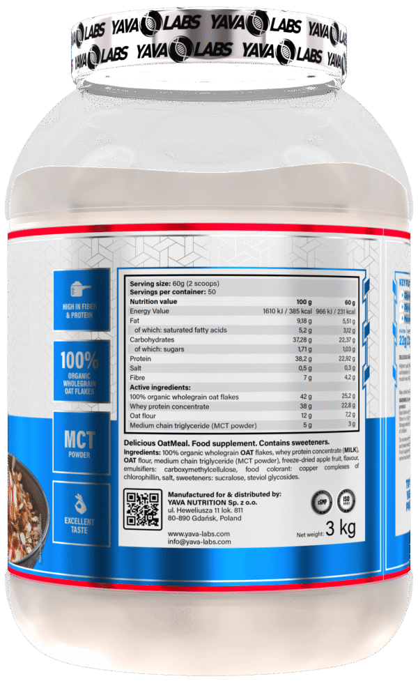 Białko owsianka z owocami dla sportowców - Proteiny 22g Białka w porcji Yava Labs 3kg - obrazek 3