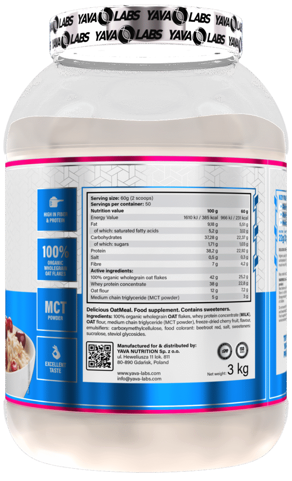 Białko owsianka z owocami dla sportowców - Proteiny 22g Białka w porcji Yava Labs 3kg - obrazek 9