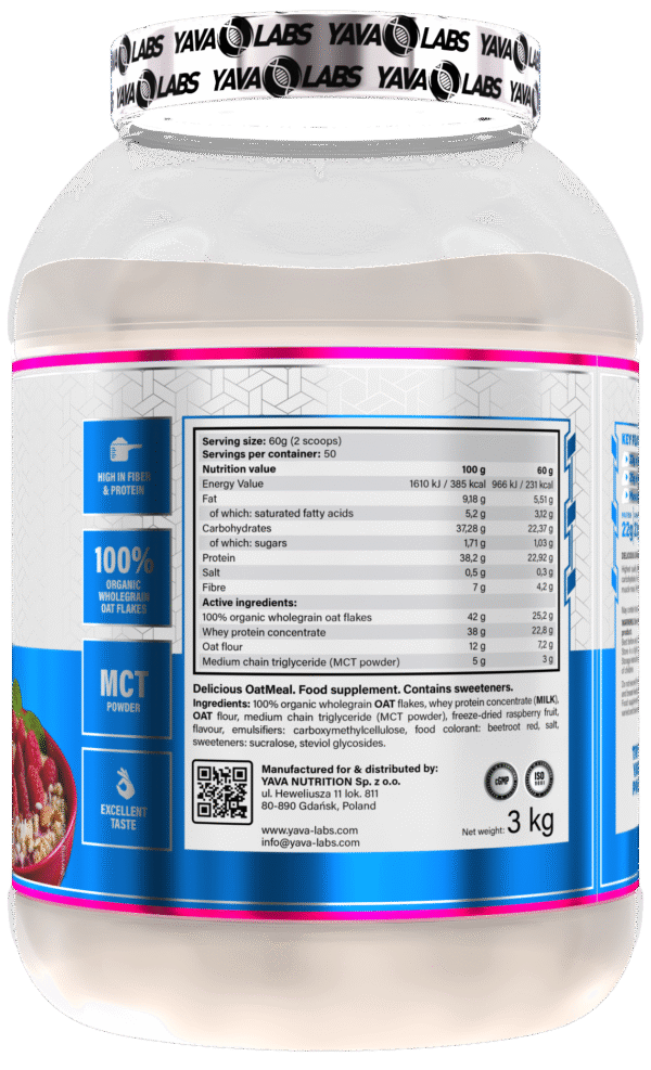 Białko owsianka z owocami dla sportowców - Proteiny 22g Białka w porcji Yava Labs 3kg - obrazek 13
